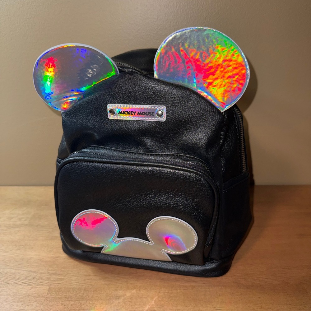 Disney Mickey Mouse Mini Backpack Black Holographic Iridescent Ears NWT